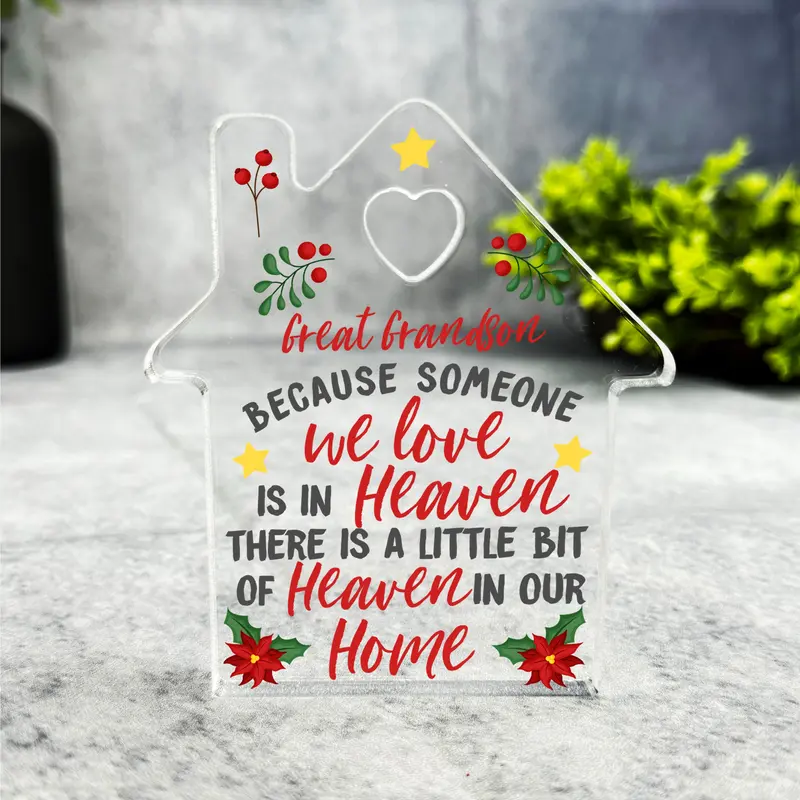 Heaven In Our Home Great Grandson Christmas Memorial Gift House Keepsake Plaque | Acrylic Ornament Gift Christmas Present Memorial Remembrance Sympathy Keepsake Gift Custom Home Decor Gift 1