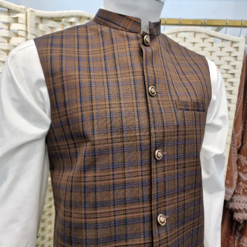 Mens Checked Brown Waistcoat - Stylish and Classic - Tops, Menswear 2