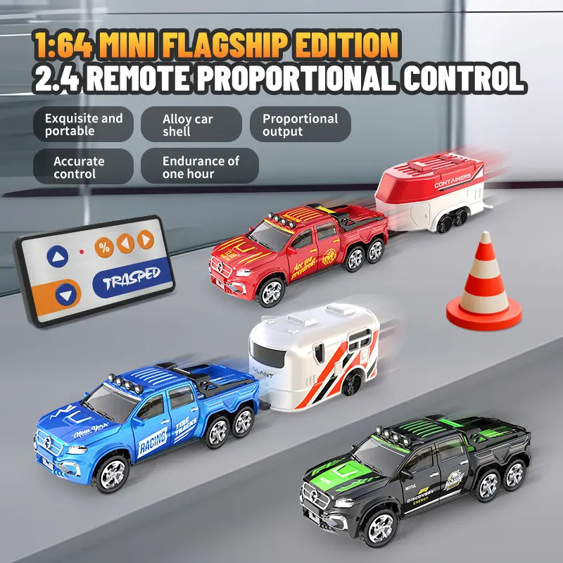 1/64 Mini RC Drift Car, High Speed Alloy Off-Road Truck with Trailer, 2.4GHz Remote Control Toy, USB-C Charging, 3-Speed Modes, LED Lights, Indoor Outdoor Racing, Fun Birthday, Christmas Gift for Kids & Adults 3