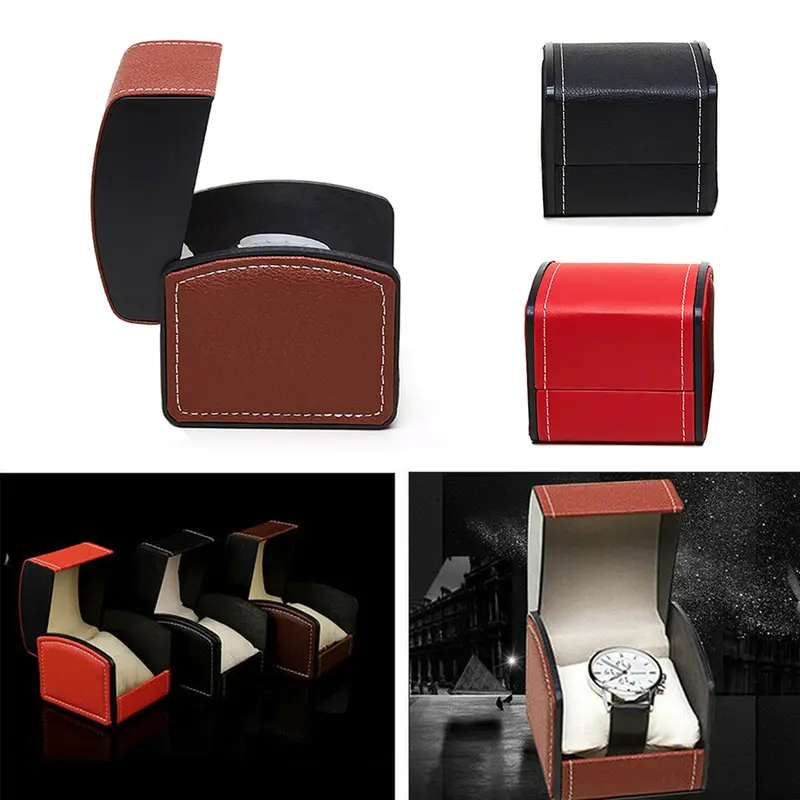 1 Pcs High Quality Single Watch Case, PU Leather Watch Travel Case with Removable Cushion, Jewelry Storage Case Organizer Portable Square Watch Box 0