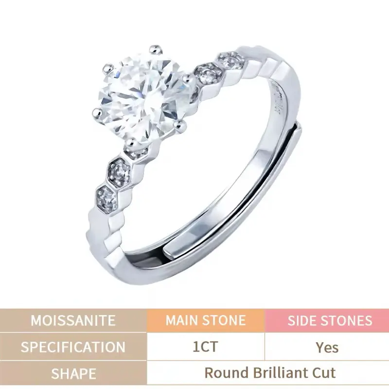 1ct Moissanite Ring in 925 Sterling Silver with 18K White Gold Plating