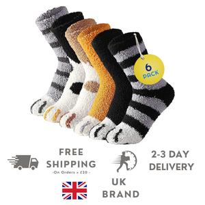 Sunny Socks 6 Pairs Cat Paw Fluffy Socks – Thermal Warm Funny Novelty Socks for Women | Winter Multipack Cat Gifts | Cute Animal Socks for Girls & Ladies | Comfortable & Cozy | Fleece Stretchy Breathable | Casual Womenswear Everyday Accessory Elastic