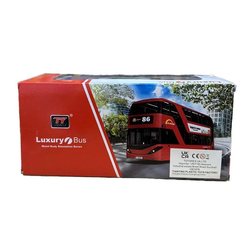London Double-Decker Tour City Bus Sound Light Pull Back Bus Kids Toy Metal Red 6