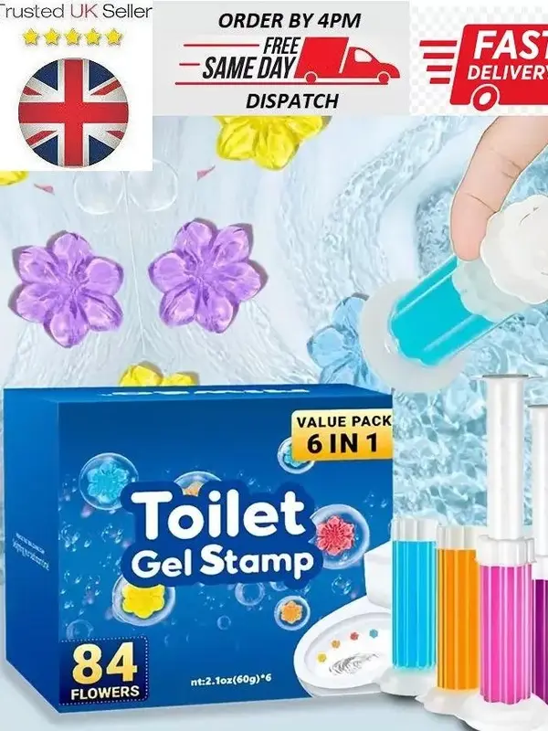 Uziy Toilet Gel Stamps - 6pcs in Box, 84 Fresh Floral Scents - Long Lasting Hygiene & Freshness for Bathroom Toilet Bowl Cleaning & Air Freshener - Odor Free - Flower, Household toilet Gel 8