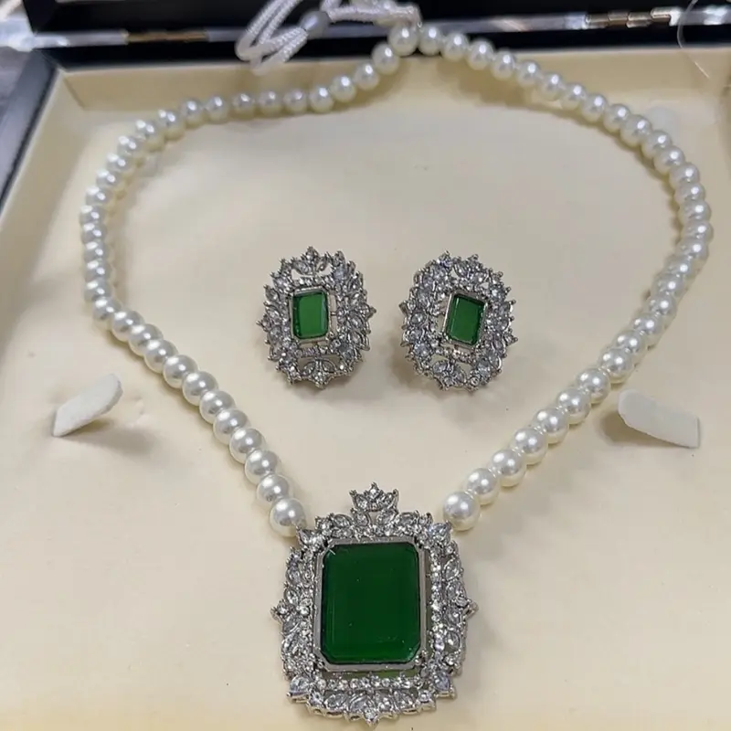 Pearl zirconia mala set with studs Auspicious MJB05 0