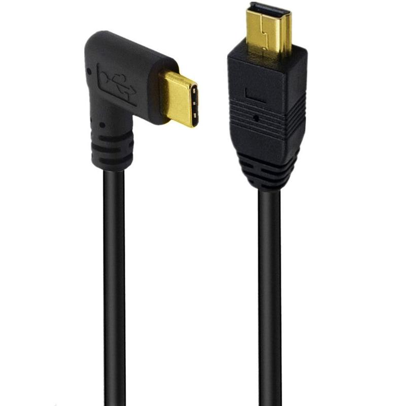 USB 3.1 Type C Angled Male to Mini USB Male Data Charging Cable 0.25m 3