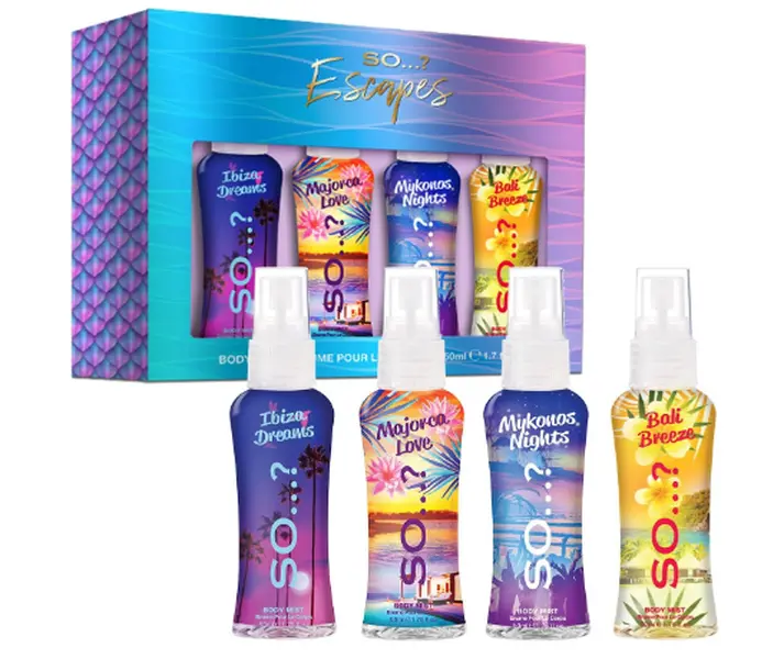Escapes Womens Gift Set, with Ibiza Dream, Bali Breeze, Mykonos Nights & Majorca Love, Fragrance Spray Set (4 x 50ml)