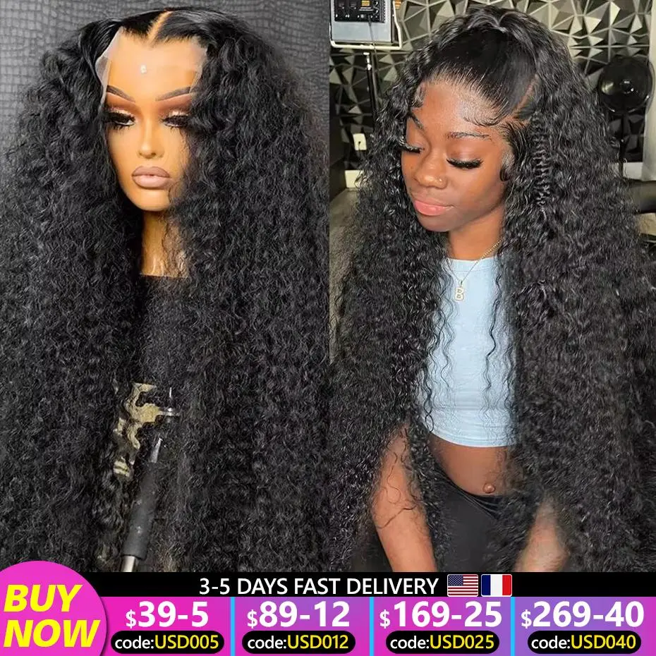 30 32 34Inch Deep Wave HD Transparent 13x4 13x6 Lace Frontal Human Hair Wigs 200% Density 4x4 Lace Wig Remy Deep Curly Front Wig
