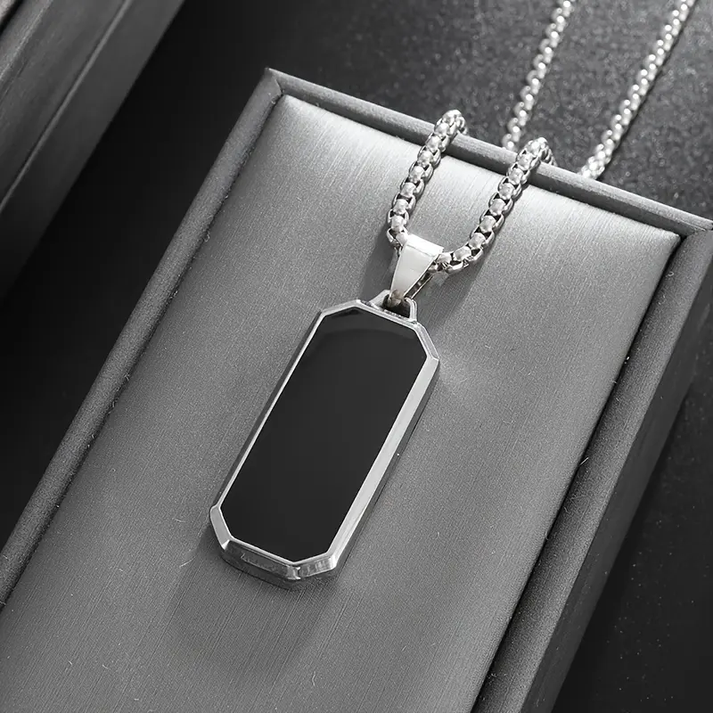 1pc New Fashion Simple Stainless Steel Black Glossy Pendant Necklace Men And Women Casual Party Jewelry 0