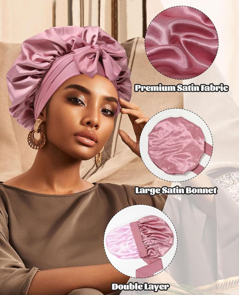 Product Introduction of Satin Bonnet Silk Bonnet for Sleeping Silk Sleep Cap Double Layer Hair Bonnet with Elastic Tie Band for Curly Hair Night Cap 4