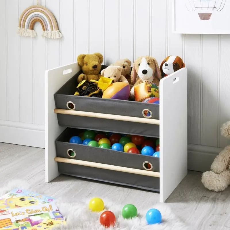 spot on dealz Kids Home 2 Basket Storage Cabinet - Toy Organizer, Clothes Storage, Bookshelf, Multi-Purpose Furniture for Kids’ Room, Nursery, Playroom, and Living Room 0