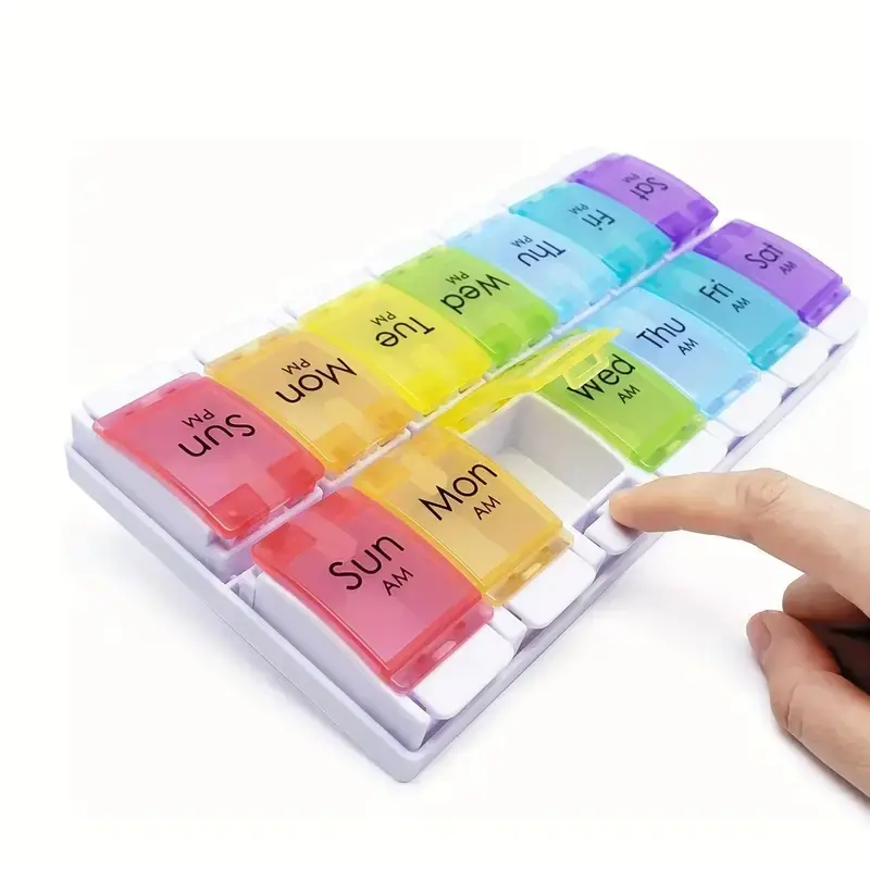 Weekly Pill Organizer, pill box BPA Free 7 Day Travel Tablet Medication Box with Push Button Pop Open Lids Design Easy to Open for Vitamins, Supplements & Medicine Healthcare