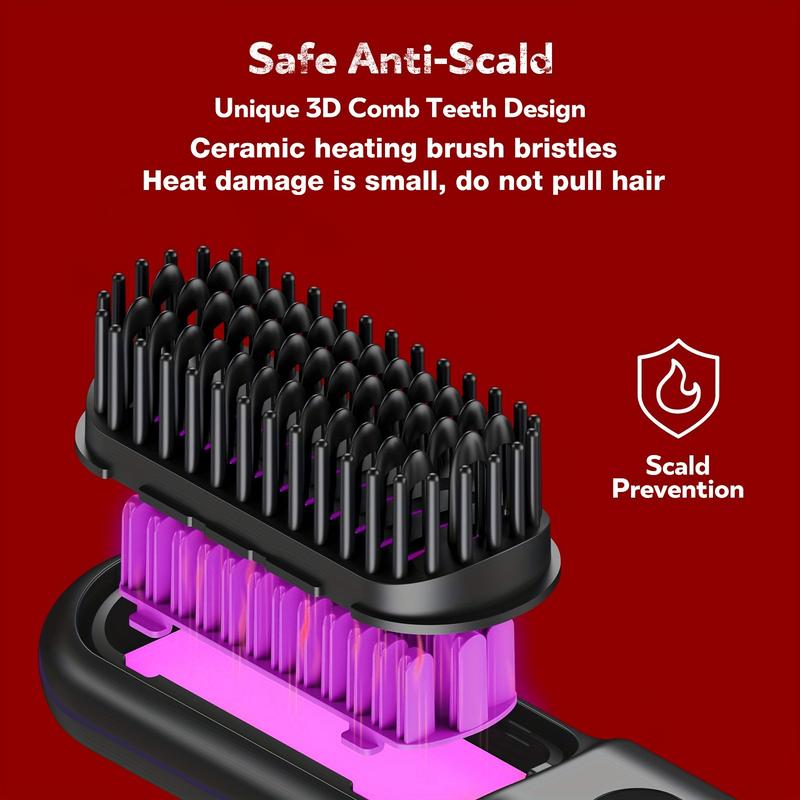 Product Introduction of Portable Wireless Hair Straightener Comb, 3 Temperature Settings For Different Needs, Negative Ion Technology, USB Rechargeable, Lightweight For Travel & Home Use Comfort 2