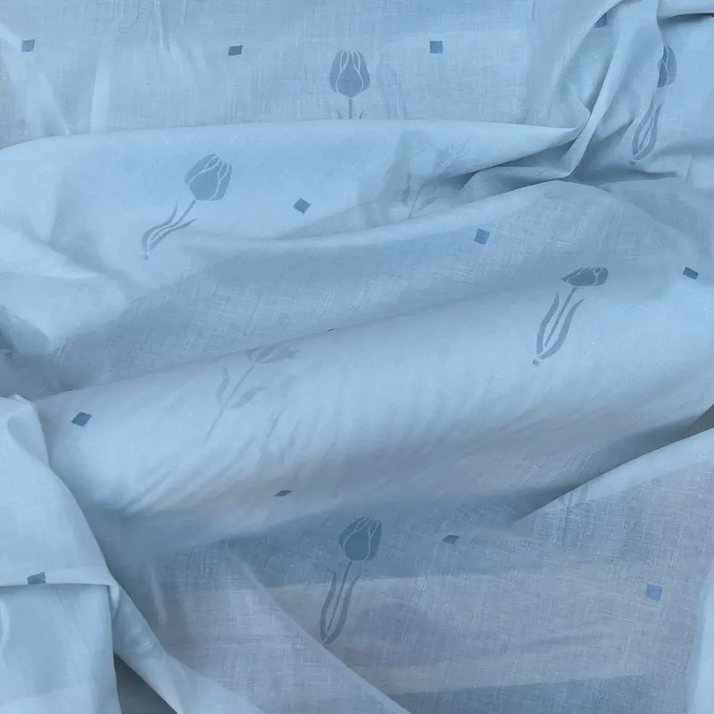 Tulips Floral Print Cotton Muslin Fabric, Sky 1