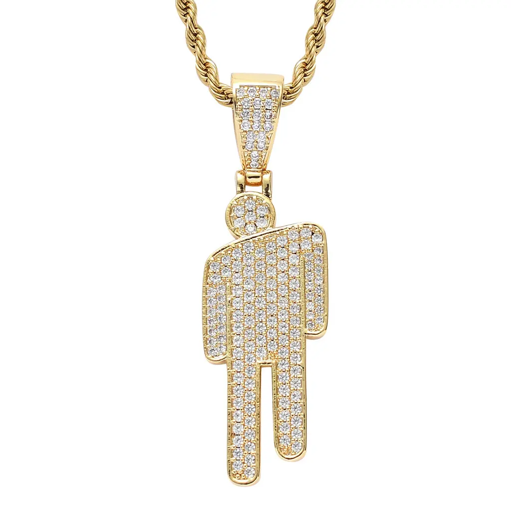 Hot-selling European and American necklaces BillieEilish with the same crooked head pendant full of zircon hipster hip-hop necklaces