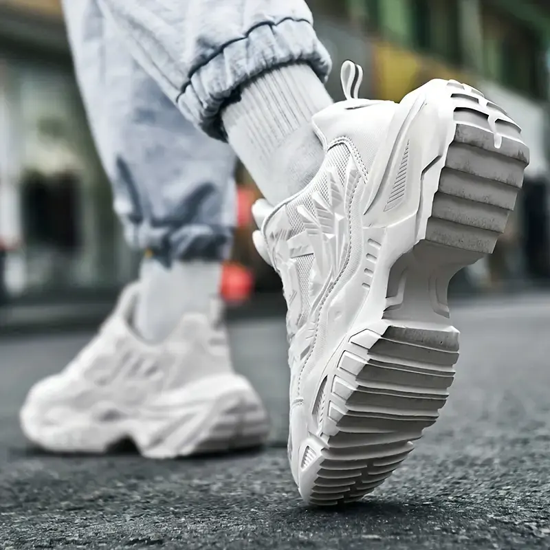 Men's Solid Chunky Shoes With Rotating Buckle, Comfy Non Slip Soft Sole Casual Durable Sneakers For Men's Outdoor Activities Boy Walking Shoes Trainer Runner Training Sports Shoes Athletic Closed Running Footwear 6