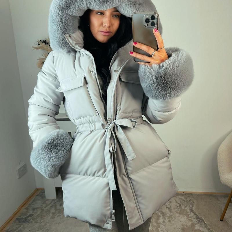 REBECCA Women's Faux Fur Padded Pull Waist Coats - Winter Jacket - Womenswear, Jackets 1