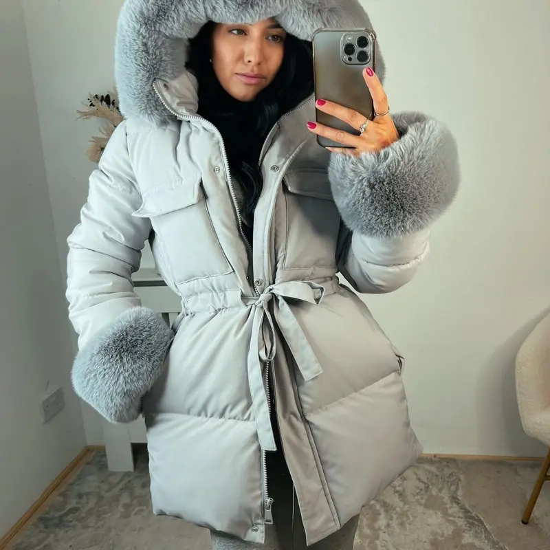 REBECCA Women's Faux Fur Padded Pull Waist Coats - Winter Jacket - Womenswear, Jackets 1