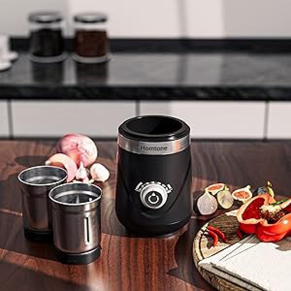 Product Introduction of Homtone Electric Coffee Spice Grinder 2 in 1 Wet and Dry, Adjustable Coffee Spice Blender Grinder with Time Setting, Automatic Small Blade Grinder for Coffee Bean/Nuts/Vegetables 5