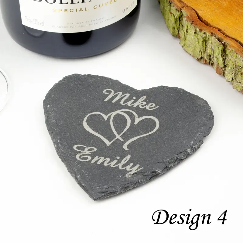 Personalised Heart Slate Coasters - Engraved With Any Message. Tableware 4