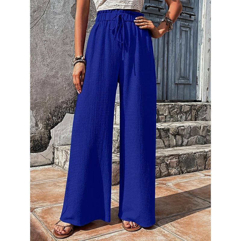 Chic Solid High Waist Wide Leg Pants - Breathable Casual Style for Spring & Summer - Fashionable Womens Clothing, Flattering Fit, Everyday Comfort 1