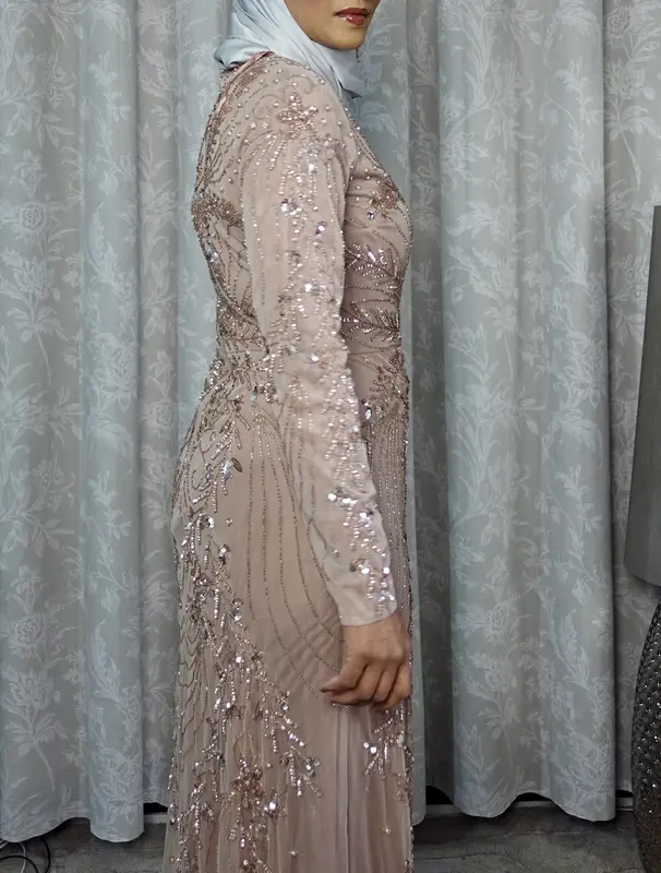 Aisha Embellished Sequin Dress Taupe Blush  Occasional Evening Wear 1