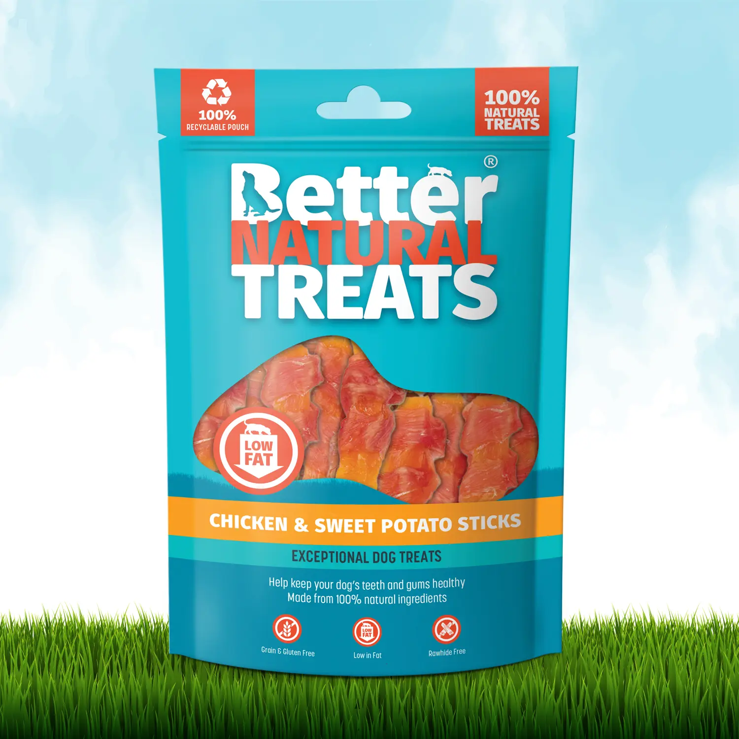Better Natural Treats Chicken and Sweet Potato Sticks 90g Dog Treats weight control no wheat grainfree dogtreats human grade
