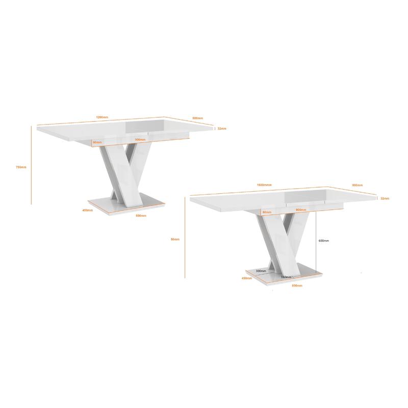 White Gloss Dining Table Small Kitchen Extending 120-160cm V Leg 6-8 Seats Masy 3