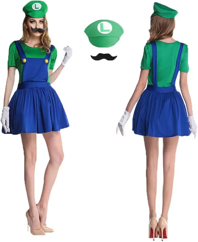Halloween Plumber Costume Outfits for Kids Adult Unisex Cosplay Fancy Dress up with Bros Hats Cap Mustaches Halloween Cosplay Carnival 4