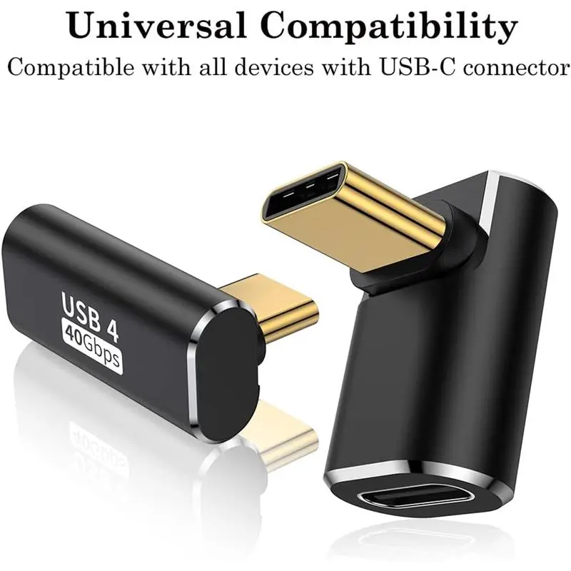 USB C 90 Degree Adapter (Two Styles), USB Type C Right Angle Extender Connector for Steam Deck, Meta Quest, MacBook, Smart Tablet & Phone and More - Black  Alloy Cable Charging Port Shell Device Durable 5