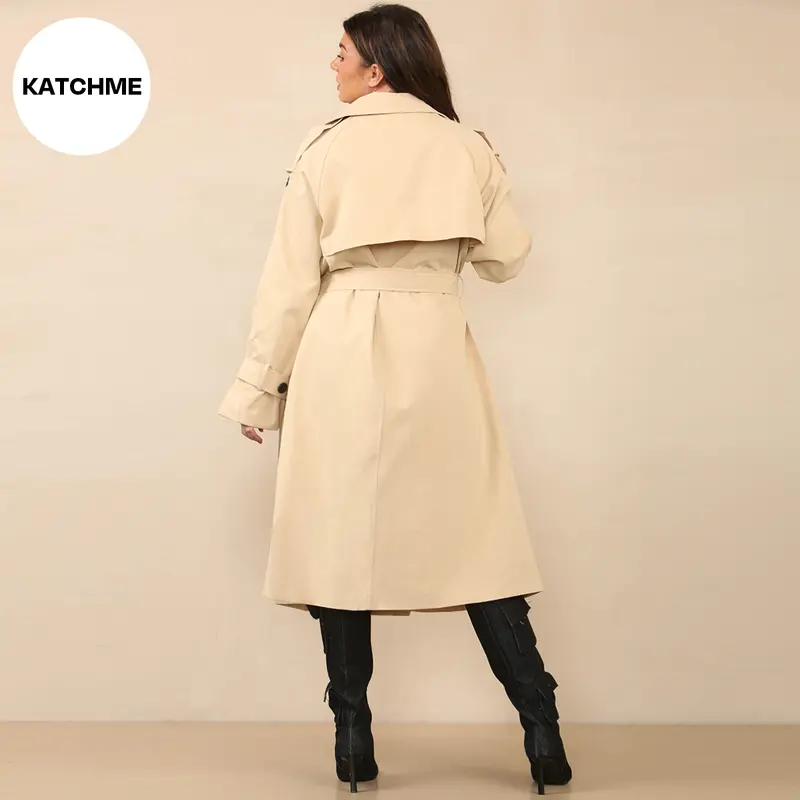KatchMe Women's Oversized Premium Waist Tie Double Breasted Trench Coat (UK 8-22),High-End Outerwear Jacket,Plain Minimalist Side Pocket Lady's Outfits 6