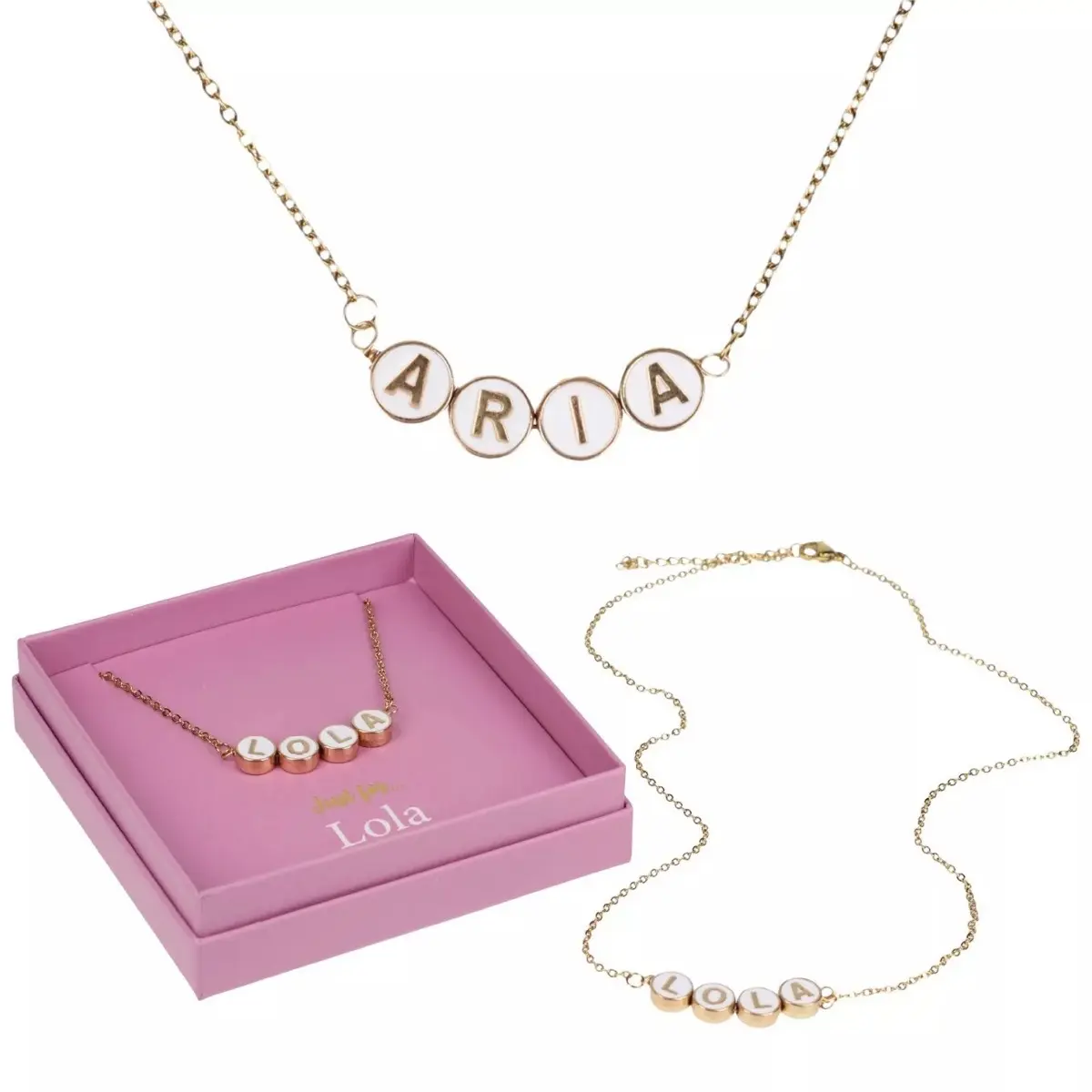 Personalised Initial Name Necklace with Beads in Gold Tone Gift Box