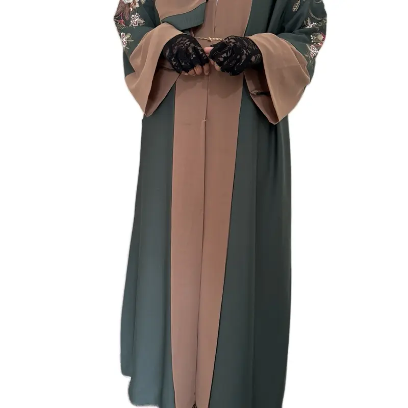 Sage Green Embroidery Abaya/Occasion Wear Modest Outfit /Muslim Abaya/Woman Fashion/Hijab styles/ Floral 6