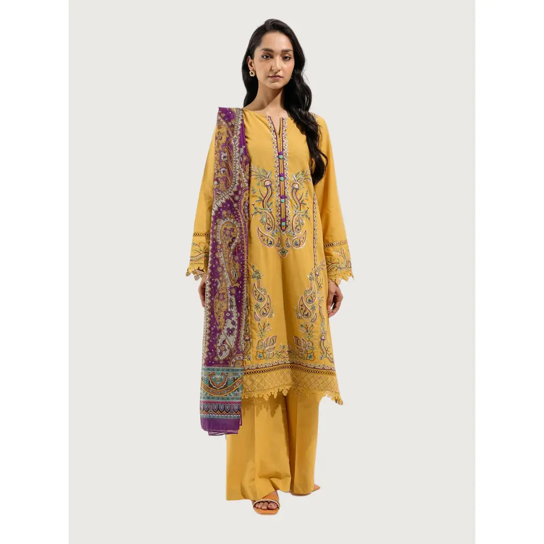 |BT1S23U81| Parmesan Tribe in Yellow Embroidered lawn By Beechtree