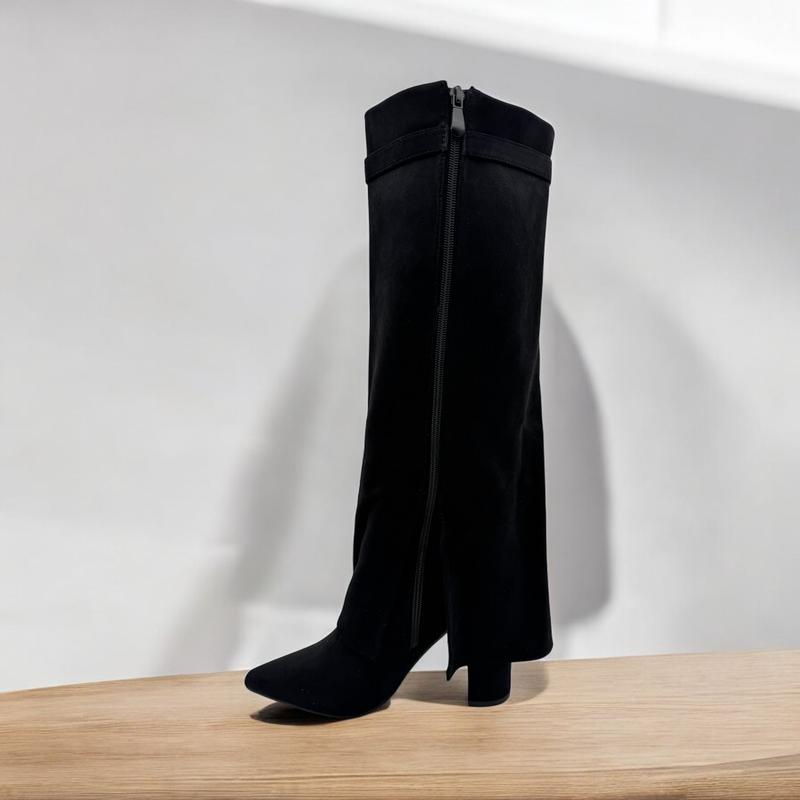Women Suede Calf Boot Long Stretch Elastic Gusset Strap Warm Winter Boots Shoes Girl Footwear 8