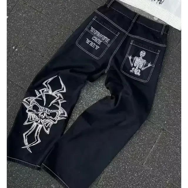 Y2K Fashion Retro Punk Llow Waist Bootcut Jeans Women Harajuku Wings Graphic Embroidered Pocket Pants Gothic Blue Denim Trousers Womenswear Bottom Streetwear Comfort 8