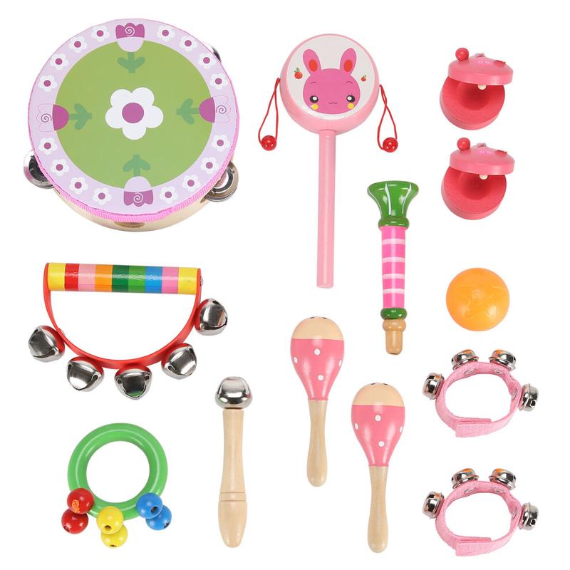 [Hot Sale] 13 Pcs Set Kids Baby Wooden Musical Rhythm Percussion Instruments Set 3