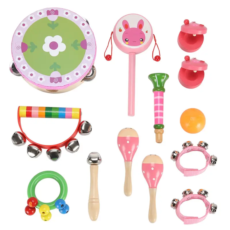 [Hot Sale] 13 Pcs Set Kids Baby Wooden Musical Rhythm Percussion Instruments Set 3