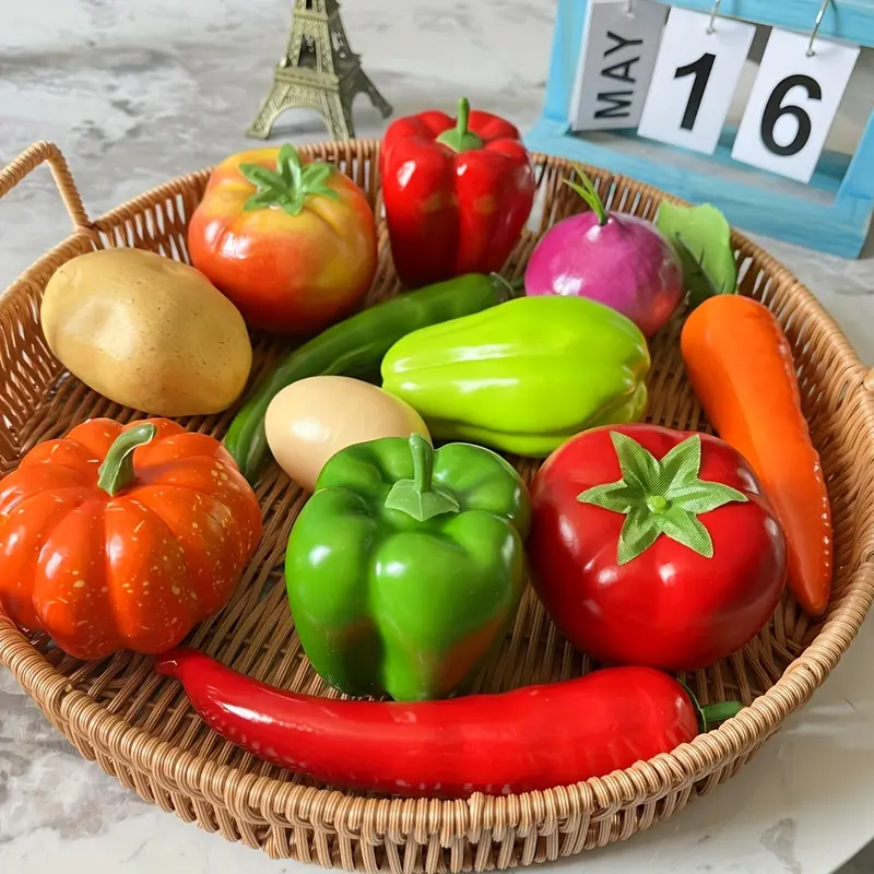 12pcs Lifelike Fruit & Vegetable Set - Artificial Tomatoes, Cucumbers, Peppers, Pumpkins, Carrots, Onions, Eggplants for Home Decor, Kitchen Display, and Party Table Settings 1