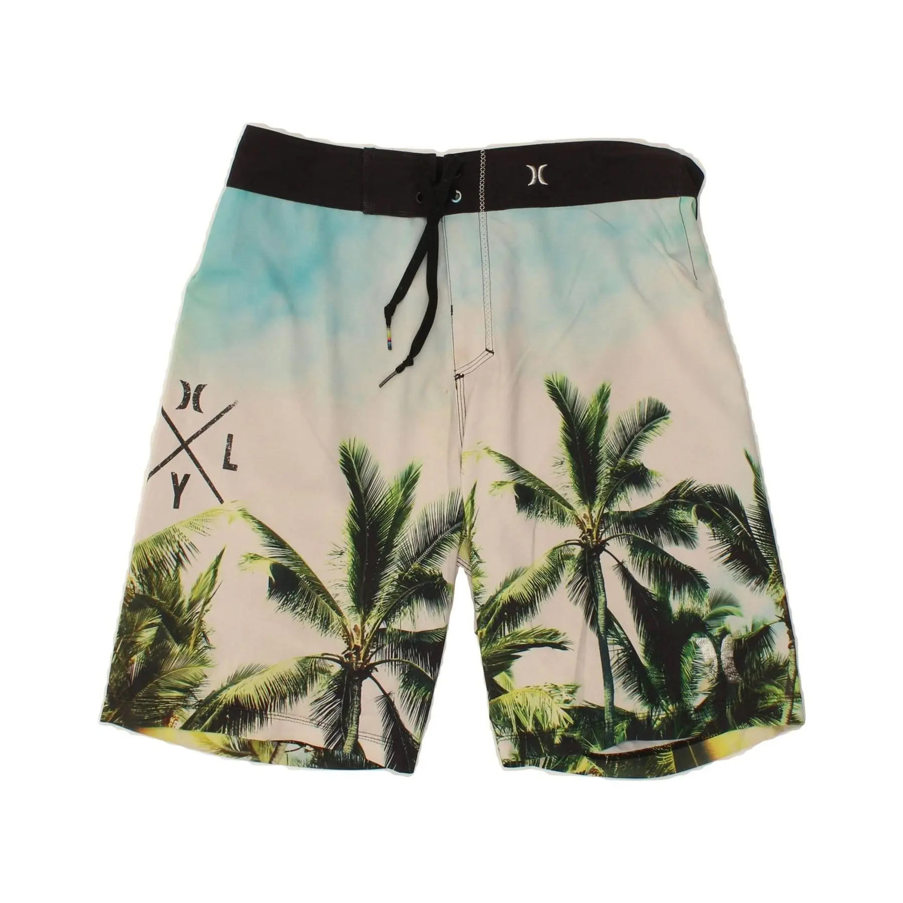Pre-Owned Vintage HURLEY Mens Graphic Swimming Shorts Medium Blue Polyester
