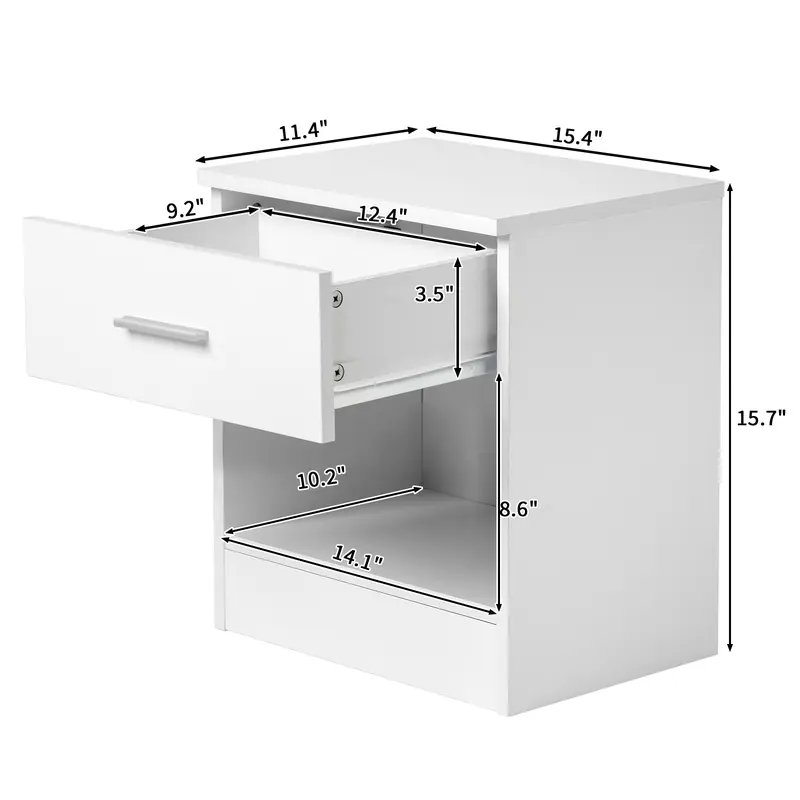 2-Tier Nightstand Bedside Cabinet End Table for Bedroom Home Office White 8