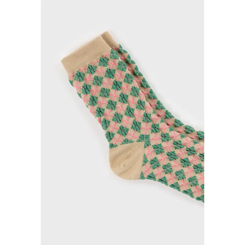 Beige and green bold argyle socks 3