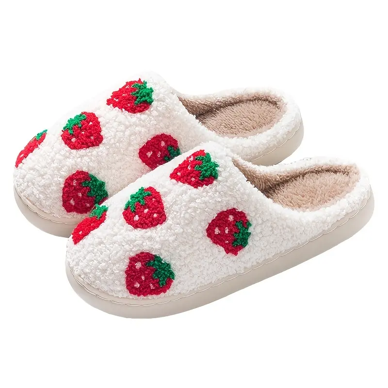 MILAN GOLD  Cute Cartoon Strawberry Design Thick - Soled Warm Slippers for Both Men and Women Couples - Perfect for Cozy Winter Home Wear. 2