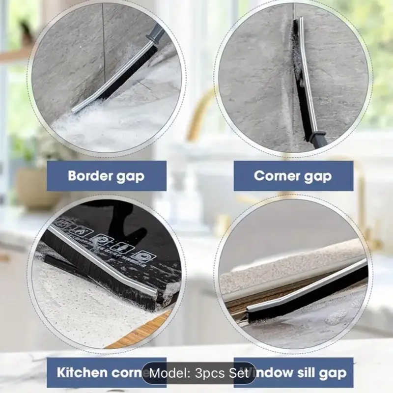 ProClean Multipurpose Gap Cleaning Brushes - 3 Counts, Household Cleaning Tool for Kitchen Bathroom, Summer Gift, Comfortable Set with Plastic Handles 2