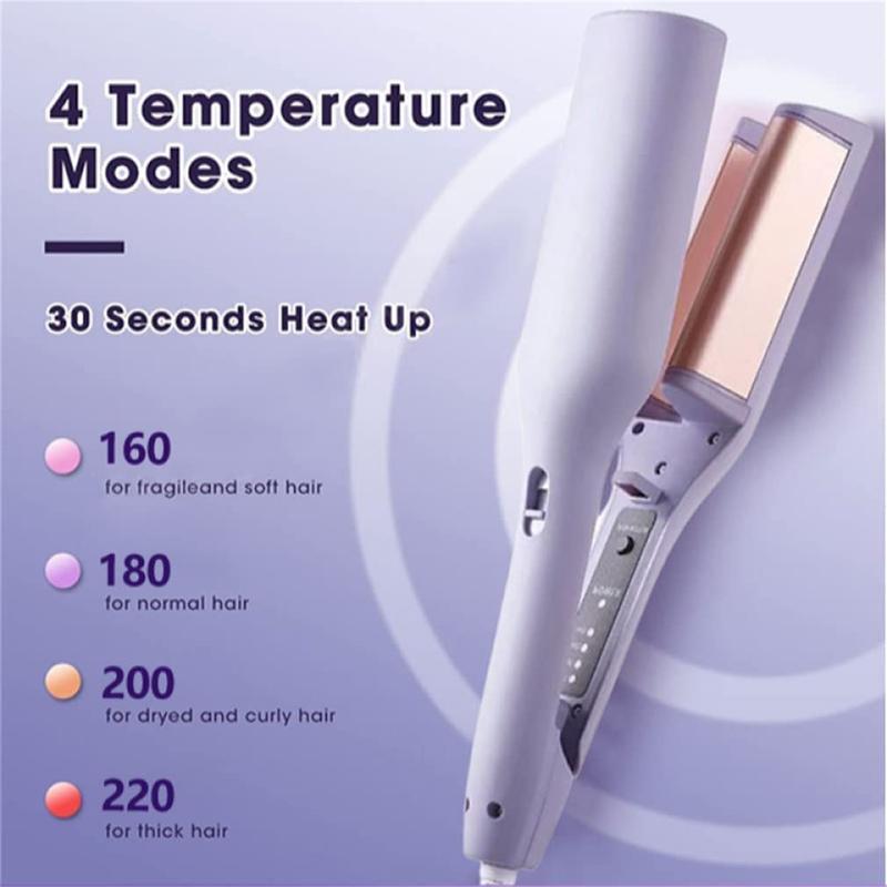 French wave curling iron,romantic French egg roll curling iron, water rippleegg roll 32MM French V-shaped curling iron, 4-speed temperature adjustment, fast heatingadjustable temperature, suitable for any hairstylehair type Comfort 4