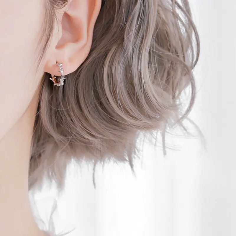 925 Sterling Silver Barb Wire Hoop Sleeper Earrings with Twisted Thorn Branch Design 6