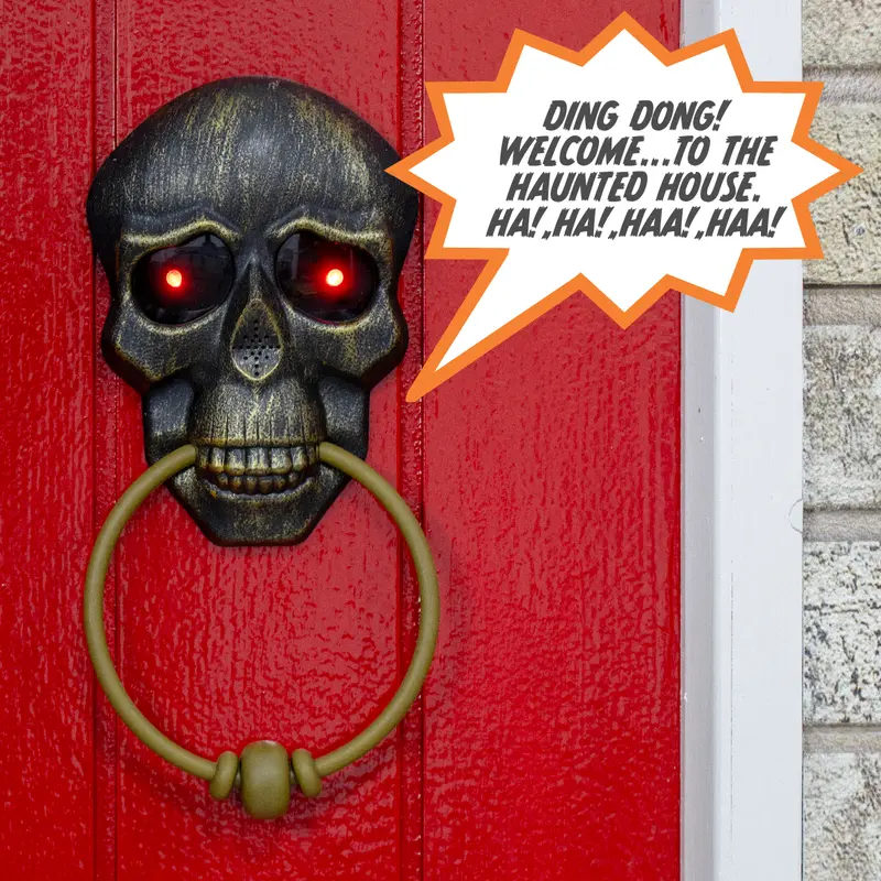 Global Gizmos Halloween Skull Doorbell with Lights and Sounds - Outdoor Halloween Trick or Treat Decoration - Spooky Voice Included Bronze Scary Wall Ornaments 5