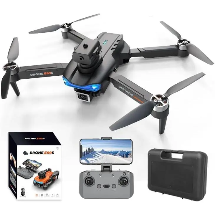 GPS Drone Upgraded Version E99s Pro Drone for Adults/Beginners with Dual 1080P Camera Foldable Professional Live Video Drones RC Quadcopter Aircrafts with One Extra Battery