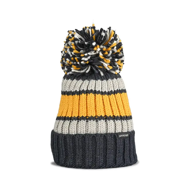 Supereight Supply Co Shearling Pom Beanie Hat - Navy/Grey/Gold 0