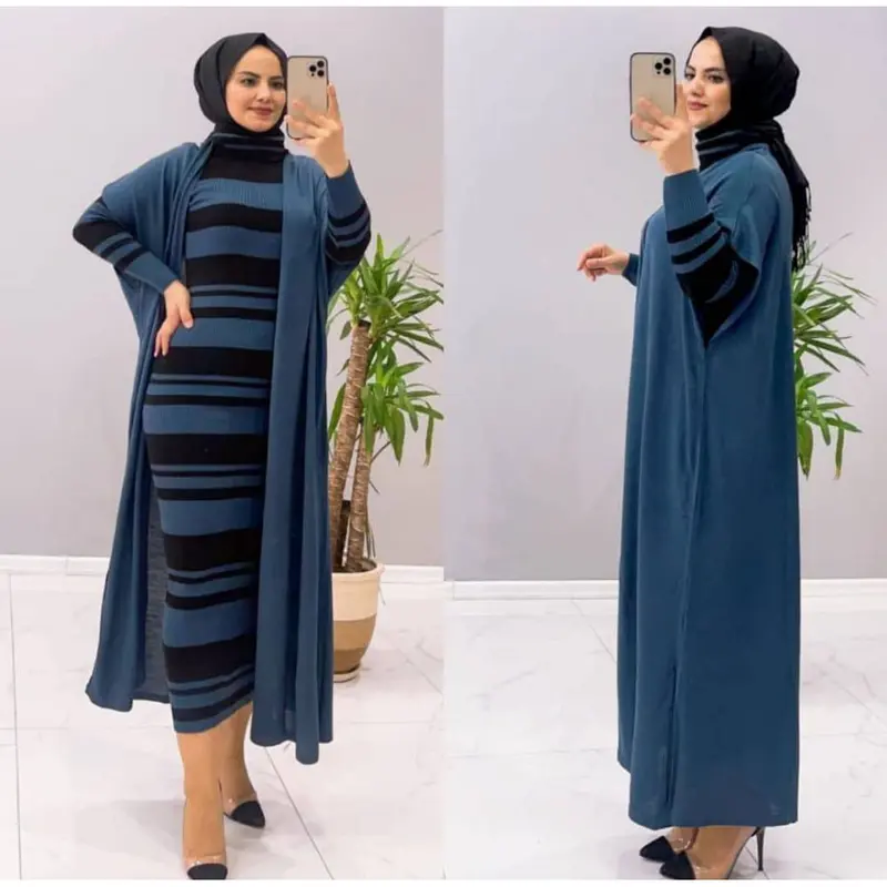 Strips Women’s Knitted Turtleneck Dress and Knitted Cardigan Set Womenswear 2